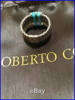 ROBERTO COIN 18K WHITE GOLD DIAMOND and TURQUOISE RING PRIMAVERA COLLECTION