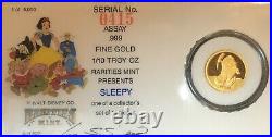 Rare 1/10oz. 999 Gold DISNEY Snow White Sleepy SUPER LOW #415/5000 COA Free SH
