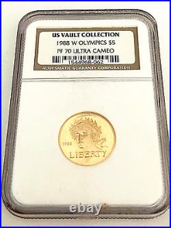 Rare $5 Gold 1988-w, Olympics U. S. Vault Collect. Liberty Ngc Pf 70 Ultra Cameo