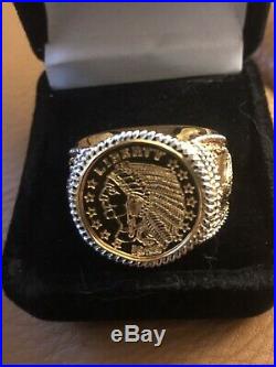 Rare Bradford Exchange Indian Head 24k Gold Coin Men's Ring Gp Size 13.5