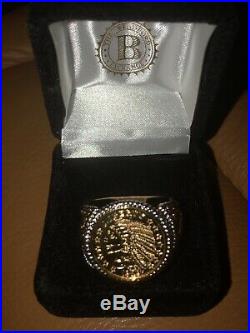 Rare Bradford Exchange Indian Head 24k Gold Coin Men's Ring Gp Size 13.5
