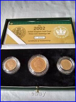 Royal Mint Gold Proof Sovereign Three Coin Collection 2002 with COA