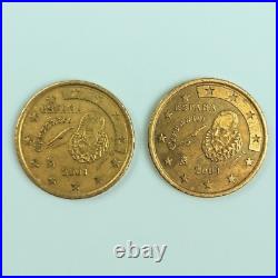 SET of 2 coins Rare 50 euro cent Coin 2001 Spain Cervantes Collectible