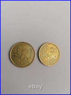 SET of 2 coins Rare 50 euro cent Coin 2001 Spain Cervantes Collectible