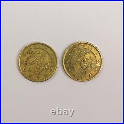 SET of 2 coins Rare 50 euro cent Coin 2001 Spain Cervantes Collectible