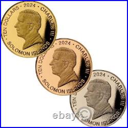 SHADES OF GOLD Eagle 3 Gold Coins Set 10$ Solomon Islands 2024