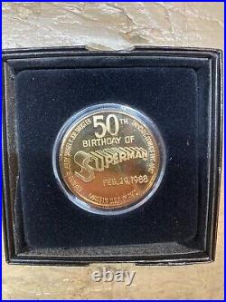 SUPERMAN 50th BIRTHDAY Commemorative Medallion Coin AMC 1988 24k Gold Plated