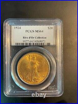 Saint gaudens 20 dollar gold coin Rive d'Or Collection PCGS MS64