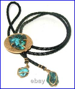 See all! OOAK NAVAJO 10K GOLD COIN & spiderweb turquoise BOLO TIE NECKLACE 40g