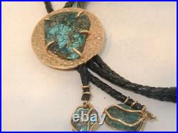 See all! OOAK NAVAJO 10K GOLD COIN & spiderweb turquoise BOLO TIE NECKLACE 40g