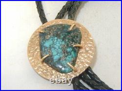 See all! OOAK NAVAJO 10K GOLD COIN & spiderweb turquoise BOLO TIE NECKLACE 40g