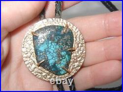 See all! OOAK NAVAJO 10K GOLD COIN & spiderweb turquoise BOLO TIE NECKLACE 40g