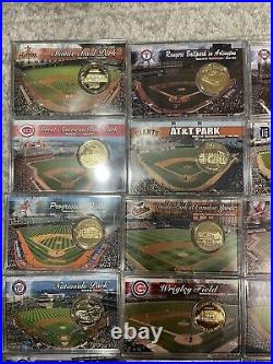 Set 30 Highland Mint Mlb Ballpark Stadiums Coin Collection 24k Gold Overlay