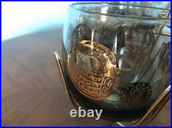 Set 8 Vintage Roly Poly Glasses & Caddy Federal Gold Coin MAD MEN Mid Century