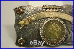 Shoshone Pow wow Sterling/14k Natural Gold Nuggets 1893 $10 Gold Coin Buckle