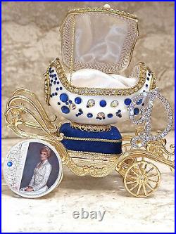 Silver Initial Princess Diana Faberge egg & Coin Swarovsk 24k Gold Music Trinket