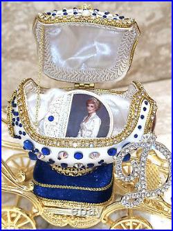 Silver Initial Princess Diana Faberge egg & Coin Swarovsk 24k Gold Music Trinket