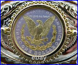 Silver Morgan Dollar Coin Gold Plated Western Ornate Scroll Vintage Belt Buckle