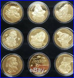 Snow White & 7-Dwarfs 24Kt Gold Overlay Coin Set 70th Anv Disney LIMITED EDITION