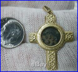 Solid 14K Yellow Cross Necklace Pendant with Authentic Widows Mite Coin L@@K