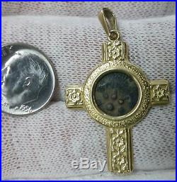 Solid 14K Yellow Cross Necklace Pendant with Authentic Widows Mite Coin L@@K