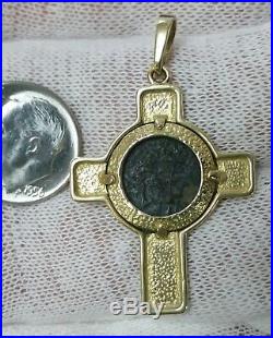 Solid 14K Yellow Cross Necklace Pendant with Authentic Widows Mite Coin L@@K