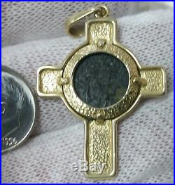 Solid 14K Yellow Cross Necklace Pendant with Authentic Widows Mite Coin L@@K