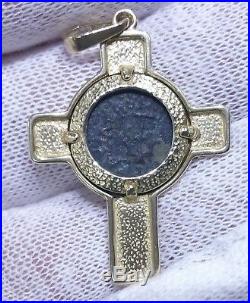 Solid 14K Yellow Cross Necklace Pendant with Authentic Widows Mite Coin L@@K