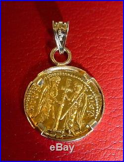 Solid 22K Gold Christ Coin Byzantine Icon Pendant 14K Diamond cut Bezel