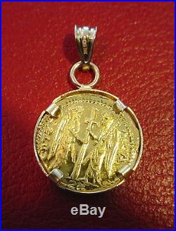 Solid 22K Gold Christ Coin Byzantine Icon Pendant 14K Diamond cut Bezel