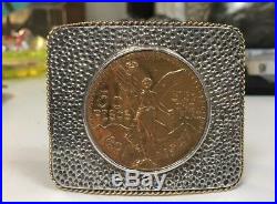 Sterling Silver And Gold Belt Buckle With 37.5g Gold Coin Buckle