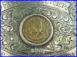 Sterling Silver Belt Buckle with 1981 South Africa Krugerrand 1/10oz. Gold Coin
