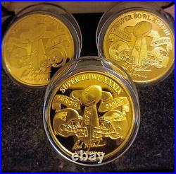 Super Bowl Patriots Collection Of 3 Gold Flip Coins Limited Edition