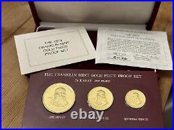 THE 1979 FRANKLIN MINT GOLD PROOF COLLECTIBLE SET OF 3 COINS, 24k. 1.75 Oz AGW