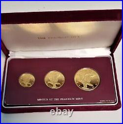 THE FRANKLIN MINT GOLD PROOF COLLECTIBLE SET OF 3 COINS, 24k