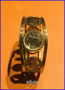 The Franklin Mint 1987 Golden Caribbean 22K Gold Plated Coin Bangle Watch
