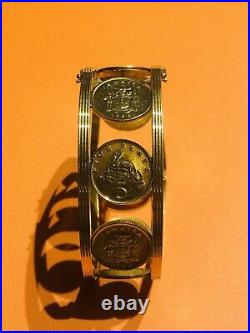 The Franklin Mint 1987 Golden Caribbean 22K Gold Plated Coin Bangle Watch