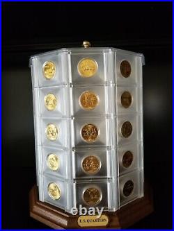 Unique Gift! State Quarter Tower Display with all 50 coins 24k Gold Layered