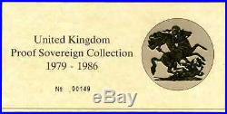 United Kingdom Proof Gold Sovereign 8-Coin Collection 1979 1986 with Box & COA