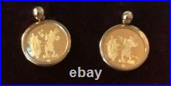 VTG Disney 24k/. 999 Gold Coin Earrings Steamboat Willie /60 yrs w Mickey Mouse