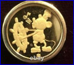 VTG Disney 24k/. 999 Gold Coin Earrings Steamboat Willie /60 yrs w Mickey Mouse