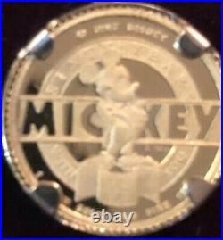 VTG Disney 24k/. 999 Gold Coin Earrings Steamboat Willie /60 yrs w Mickey Mouse