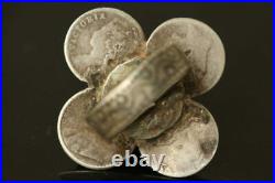 Very Cool Kuchi Tribal Solid Silver Ring Made Of 4 Old British Coins Us Size 8