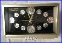 Vintage 100% Silver Coin Clock by Marion Kay 1964 Works