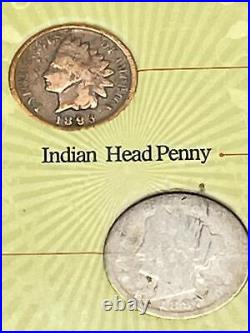 Vintage 1800's Rare Coin Collection Indian Head Penny 1893 Liberty Head READ