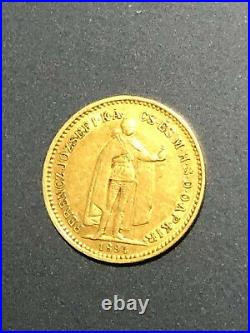 Vintage 1894 22K Solid Gold Hungary 10 Korona Coin Rare Collectible Currency