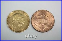 Vintage 1896 22K Solid Gold Austria 10 Coronas Coin Rare Collectible Currency
