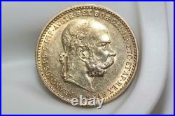 Vintage 1897 22K Solid Gold Austria 10 Coronas Coin Rare Collectible Currency