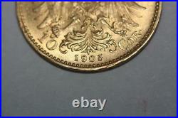 Vintage 1905 22K Solid Gold Austria 10 Corona Coin Rare Collectible Piece