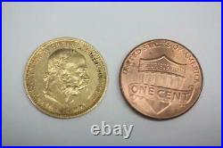 Vintage 1905 22K Solid Gold Austria 10 Coronas Coin Rare Collectible Currency